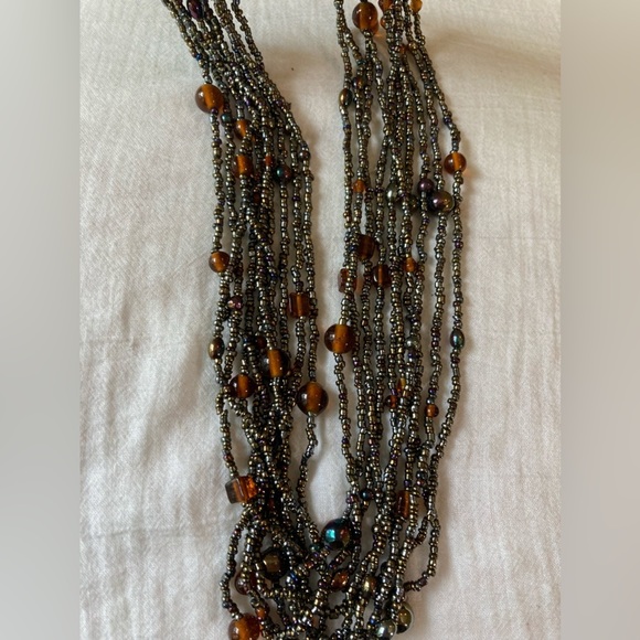 Bohemian Earth Tone Multi Strands Glass‎ Seed Beads Necklace - Picture 7 of 10